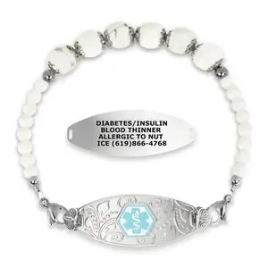 Custom Engraved Filigree Beaded Stretch Medical ID Bracelet
