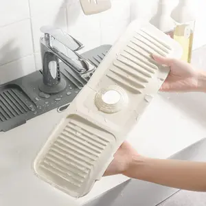 Kitchen Sink Faucet Mat, Upgraded Faucet Guard Drain Mat Silicone Faucet Handle Drip Collector, New Quick Dry Stone Sink Tray Sink Protector for Kitchen Bathroom Sink. Extended Silicone Sink Faucet Mat