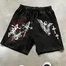 Unisex Gothic Graphic Print Washed Cotton Elastic Shorts, Fashionable Summer Shorts, Casual Summer Wear, Comfortable and Stylish, Perfect for Daily Use