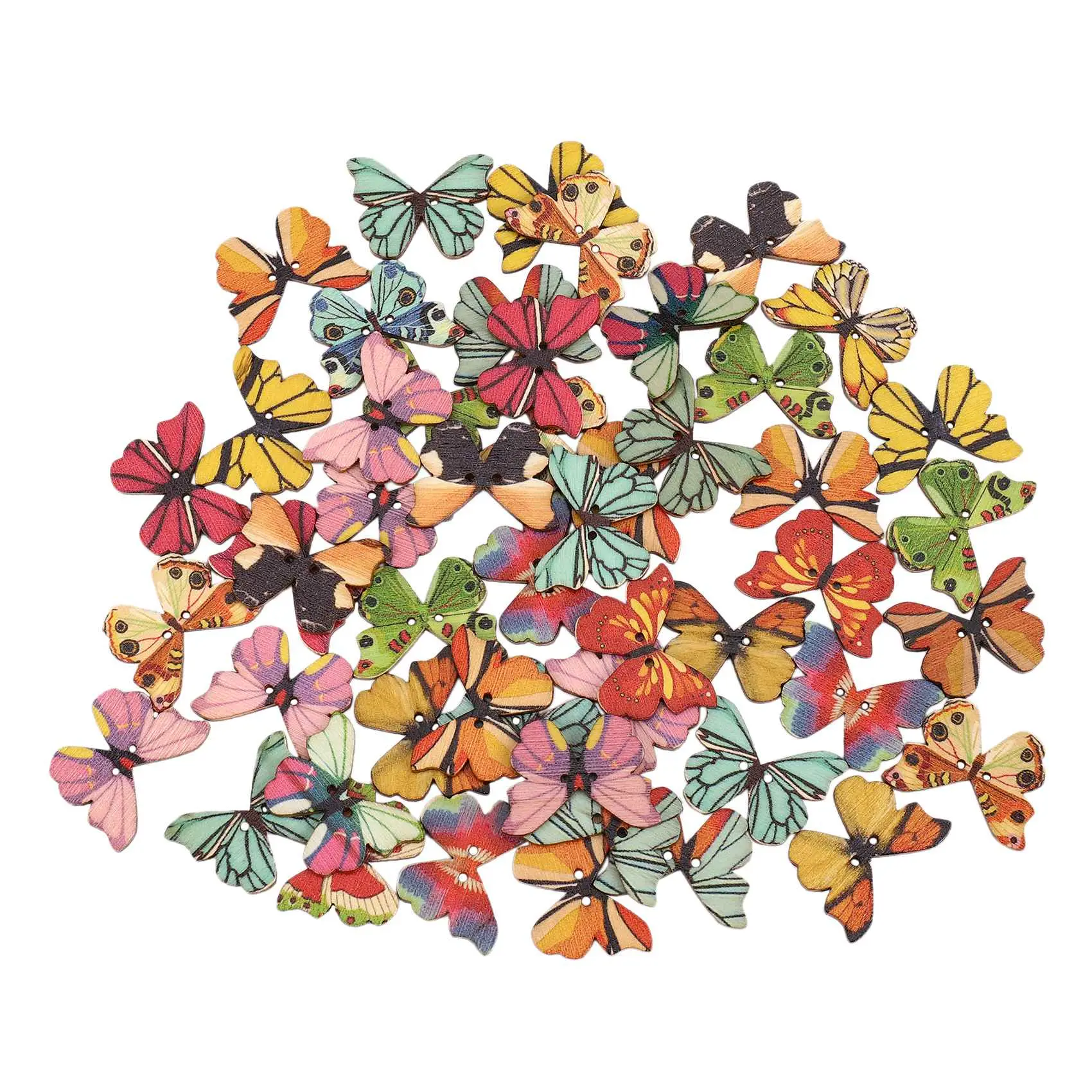 50Pcs 2-Hole 28mm Mixed Butterfly Wooden Buttons, Embellishment for Sewing, Scrapbooking, DIY Crafts Accessories (As Shown)