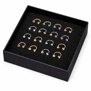 Titanium 20G/18G Horseshoe Nose Ring(Free Gem Picker Tool Gift Box) Internally Threaded Gems Lightweight