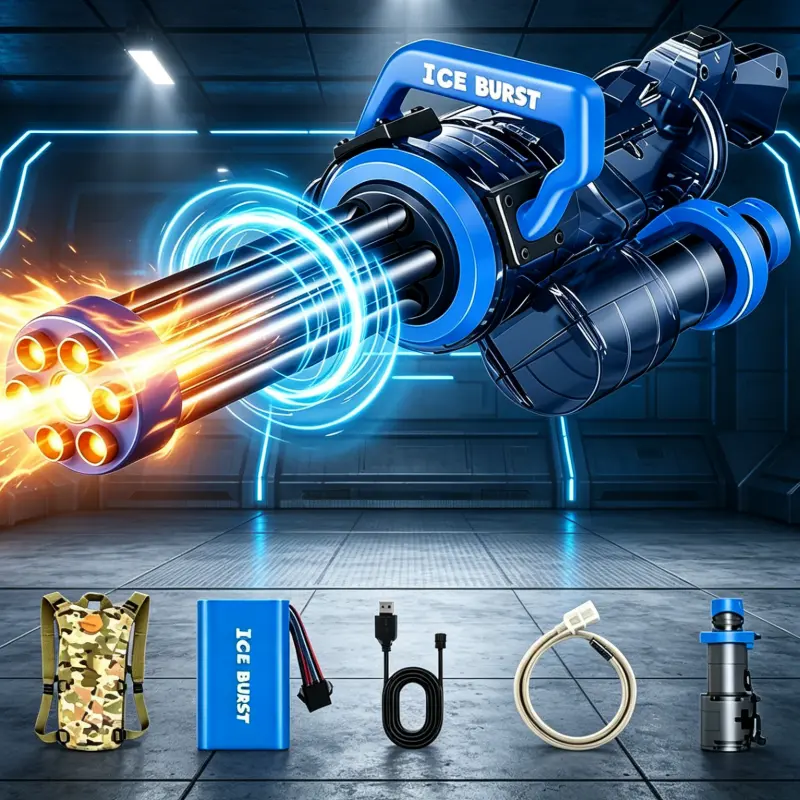 Gatling Electric Water Gun with 3000ML Backpack Large Capacity Water Tank, Automatic Squirt Gun with Rotating Barrel & LED Lights, Up to 36FT Range, Rechargeable Powerful Water Blaster for Kids Adults Summer Pool Beach Outdoor Party Birthday Gift Toy