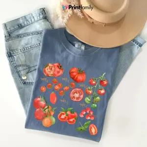 Comfort Colors Tomato T-Shirt, Vintage Garden Fruit Print, Cottagecore Clothing Summer Wear Gift, , Garden T Shirt, Casual Graphic Shirt - Printfamily