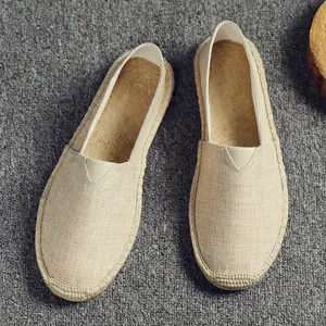 [Breathable Linen Loafers] Summer Breathable Men's Classic Linen Slip-On Loafers - Sweat Absorbent, Anti-Odor, Casual Solid Color Shoes with Composite Sole for Vacation Wear, Comfy Shoes