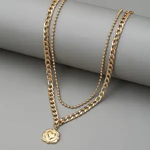 Metal double-layer heart-shaped pendant, metal necklace, versatile and high-end for women, collarbone chain