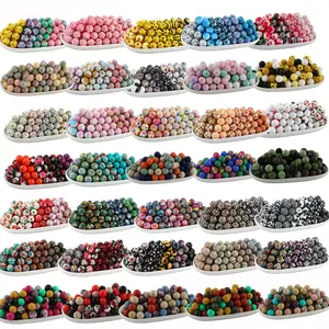 100pcs Christmas Halloween Silicone Printed Beads Set, 15mm Round Beads for Keychains Pendants DIY Jewelry Making Crafts, for Beading Making Diy Mix Beads