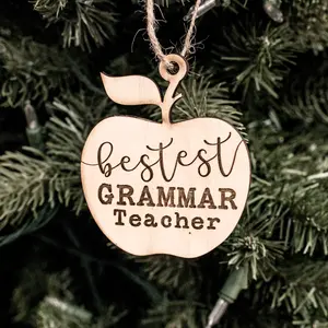 Ornament - Bestest Grammar Teacher - Raw Wood 3x3in