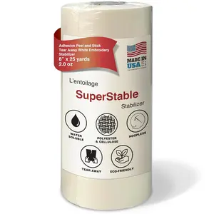 White Peel & Stick Tear Away Stabilizer for Embroidery - 8-inch x 25-Yard Roll, SuperStable Machine Embroidery Stabilizers Backing 2.0 oz for Hoop Less Embroidery,