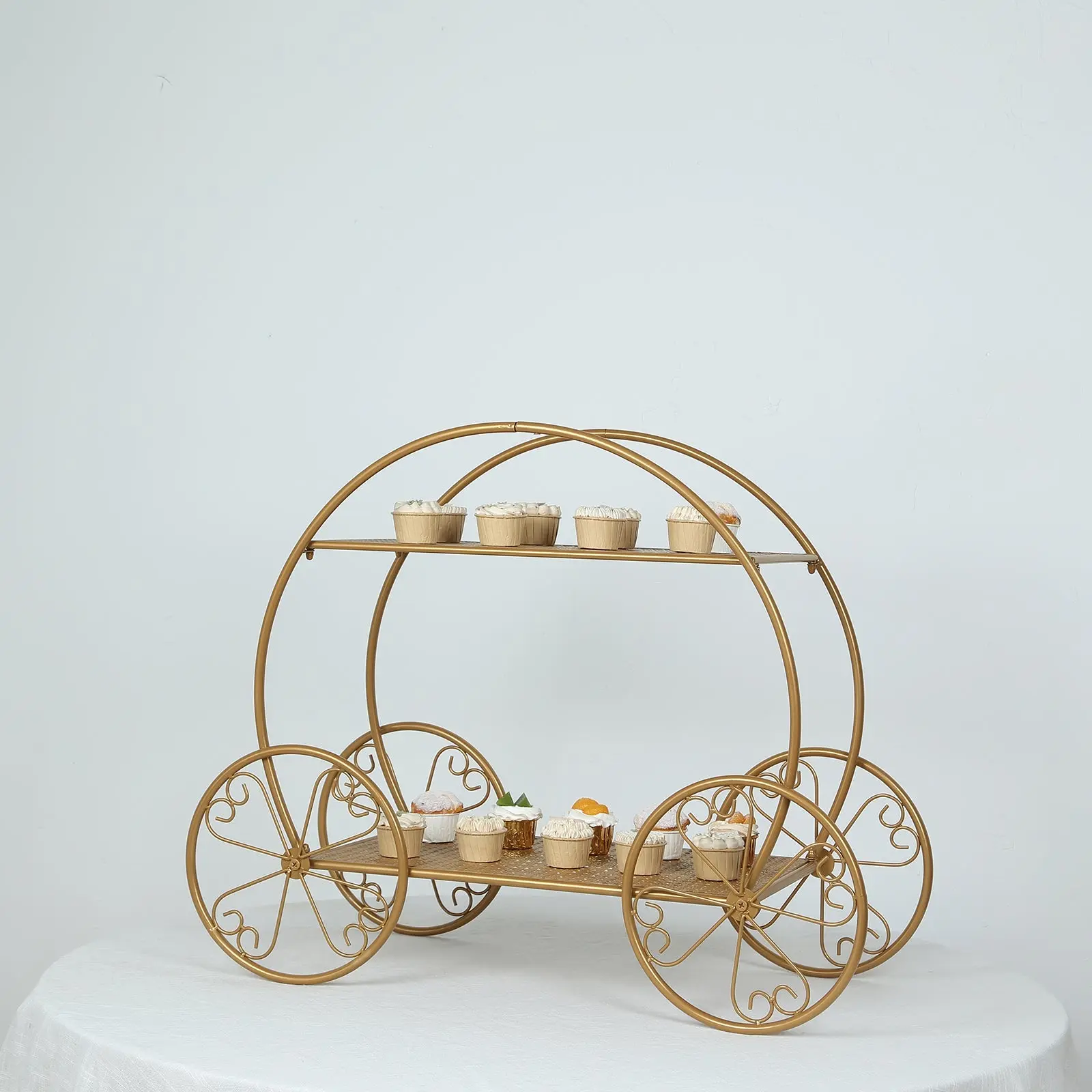2-Tier Metal Cupcake Stand 28" Gold Cinderella Carriage Style - Giant Princess Pumpkin Coach Centerpiece Dessert Display Stand for Classy Sweets & Treats Tables