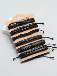 Men's Plain Color Beaded & Braided Bracelets, Casual Trendy Beaded & Braided Bracelets, Fashionable Jewelry for Daily & Party Decoration