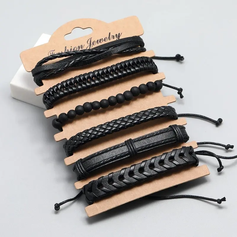 Men's Plain Color Beaded & Braided Bracelets, Casual Trendy Beaded & Braided Bracelets, Fashionable Jewelry for Daily & Party Decoration Bracelet Set