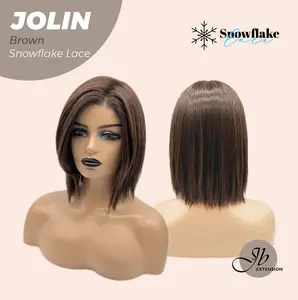 JBEXTENSION 12 Inches Brown Pre-Cut Side Part Snowflake Lace Frontlace Glueless Wig JOLIN【PERMATEASE】【BENDY EAR TABS】