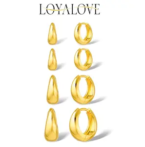 Loyalove 4 Pairs Small Huggie Hoop Earrings for Women, Chunky 14K Gold Plated Earrings Stack Hypoallergenic Lightweight Trendy Cartilage Hoops Earring Set for Multiple Piercing Dainty Minimal Jewelry