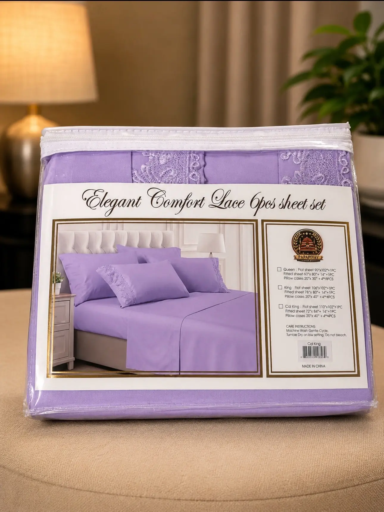 ELEGANT COMFORT LACE 6PCS SHEET SET LAVENDER