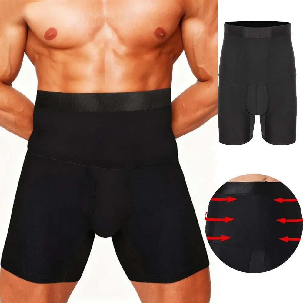 Men's Double-Layer Compression Boxer Briefs, High-Waist Slim Fit Shapewear with Tummy Control and Butt Lifting, Breathable Underwear, Fabric