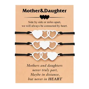 Mother Daughter Bracelets Set for 2/3, Matching Heart Wish Bracelets for Women Girls Mothers Day Christmas Gifts for Mom Daughters