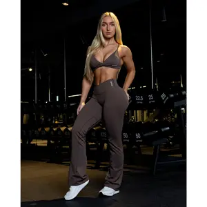 New DFYNE High Waisted Flare Leggings for Women Tummy Control Booty Lift Crossover Yoga Pants