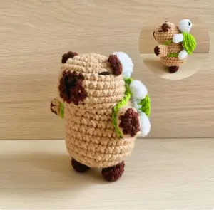 Handmade Crochet Capybara Plush with Turtle, Amigurumi Animal Toy, Kawaii Gift
