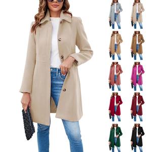 Imily Bela Women's Elegant Single Breasted Coat Long Sleeve Mid Wool Overcoat Work Office Pea Coats