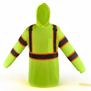 Hi Visibility Yellow Long sleeve hoodie shirt / polyester birdeye Fabric for quick dry / Hi Vis Reflective shirt