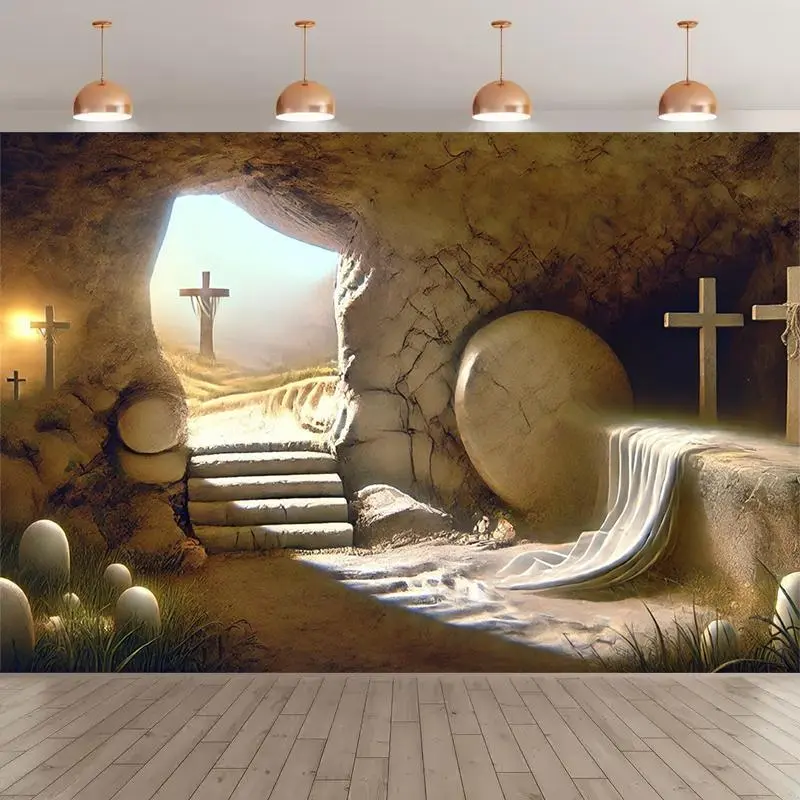 Resurrection Party Backdrop Easter Cross Photography Background, Christian Tapestry Wall Hanging, Premium Polyester Party Banner For Wedding Event, Birthday Celebration, Studio Decoration Supplies