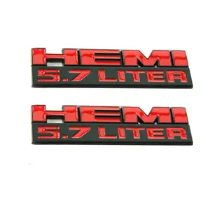 2PC HEMI 5.7 Liter Badges Fits RAM 1500 Dodge Challenger Charger 2009-2018 - 3D Raised Hood/Fender Emblems - Red/Black Finish - Weatherproof Set