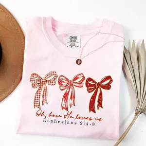 Comfort Color Vintage Oh How He Loves Us T-shirt, Glitter Valentine Print Shirt, John 3:16 T-shirt, Loved Valentine Trendy Outfits, Christian Valentine, Bible Verses Gift