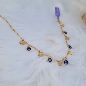 Delicate Gold Plated Blue Turkish Eye Anklet for Women
