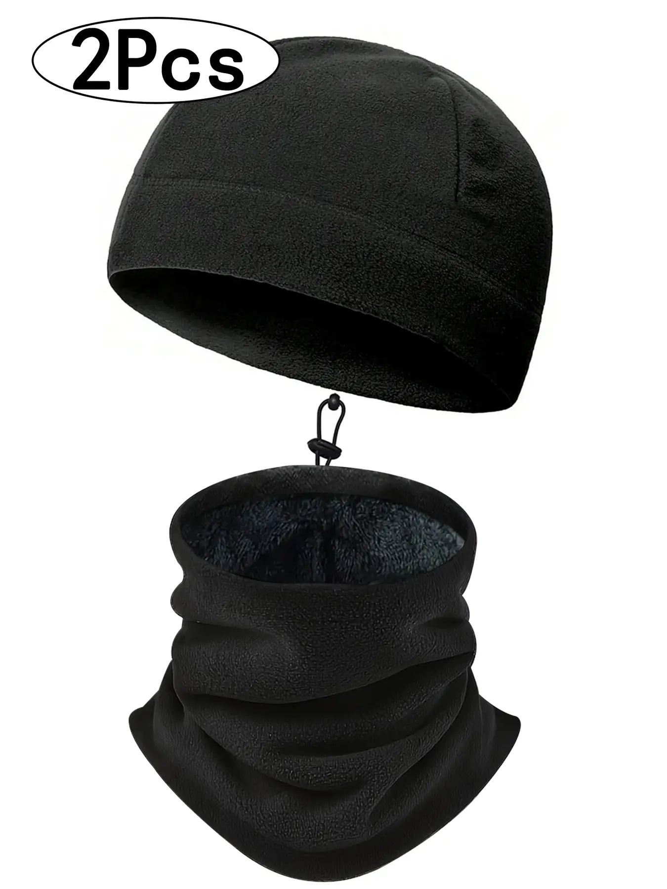 2Pcs-Winter Cycling Hat Windproof Face Mask Fleece Full Face Warm Protection Unisex, Casual Style All Seasons Plain Design