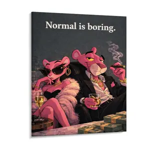 Pink Panther Street Art Graffiti Edition Print Poster -Normal Is Boring Artistic, Waterproof Modern Home Decor, Hanging Animal Humor Artwork for Home Room, Office Wall Decor