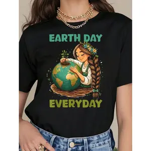 Earth Day, let's save the planet every day! Earth Day 2026 T-shirt for girls/women, made of comfortable and soft pure cotton, perfect for environmental enthusiasts and those promoting environmental awareness.