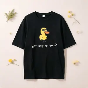 Lady's Printed Round Neck Short-Sleeve Duck T-Shirt - "Got Any Grapes" Funny Meme Design, Smooth Soft Cotton Fabric, Fit Classic Casual Top