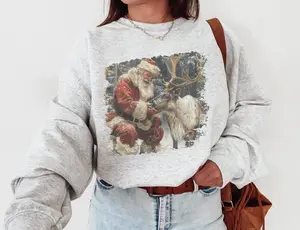 Vintage Inspired Christmas Sweatshirt Retro Santa Crewneck Santa Claus Sweater Reindeer Sweatshirt Holiday Apparel