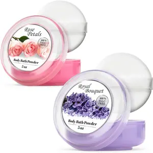 2 Pack Body Powder for Women with Powder Puff, 100% Talc-Free, Elegant Rose Petal & Royal Bouquet Scented Dusting Powder, After Bath for Soft Skin, Extra Large, (2 Pack, 5 Oz Each)