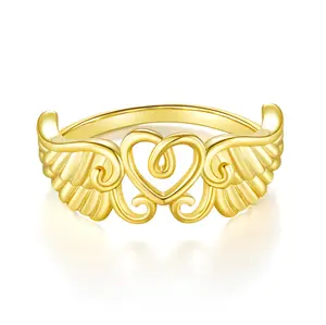 MINDDHA 14K Gold/ White Gold Plated Rings- Heart Angel Wings Rings/ Silver Rings, Gold Rings for Women- 10mm Band Size 4-12