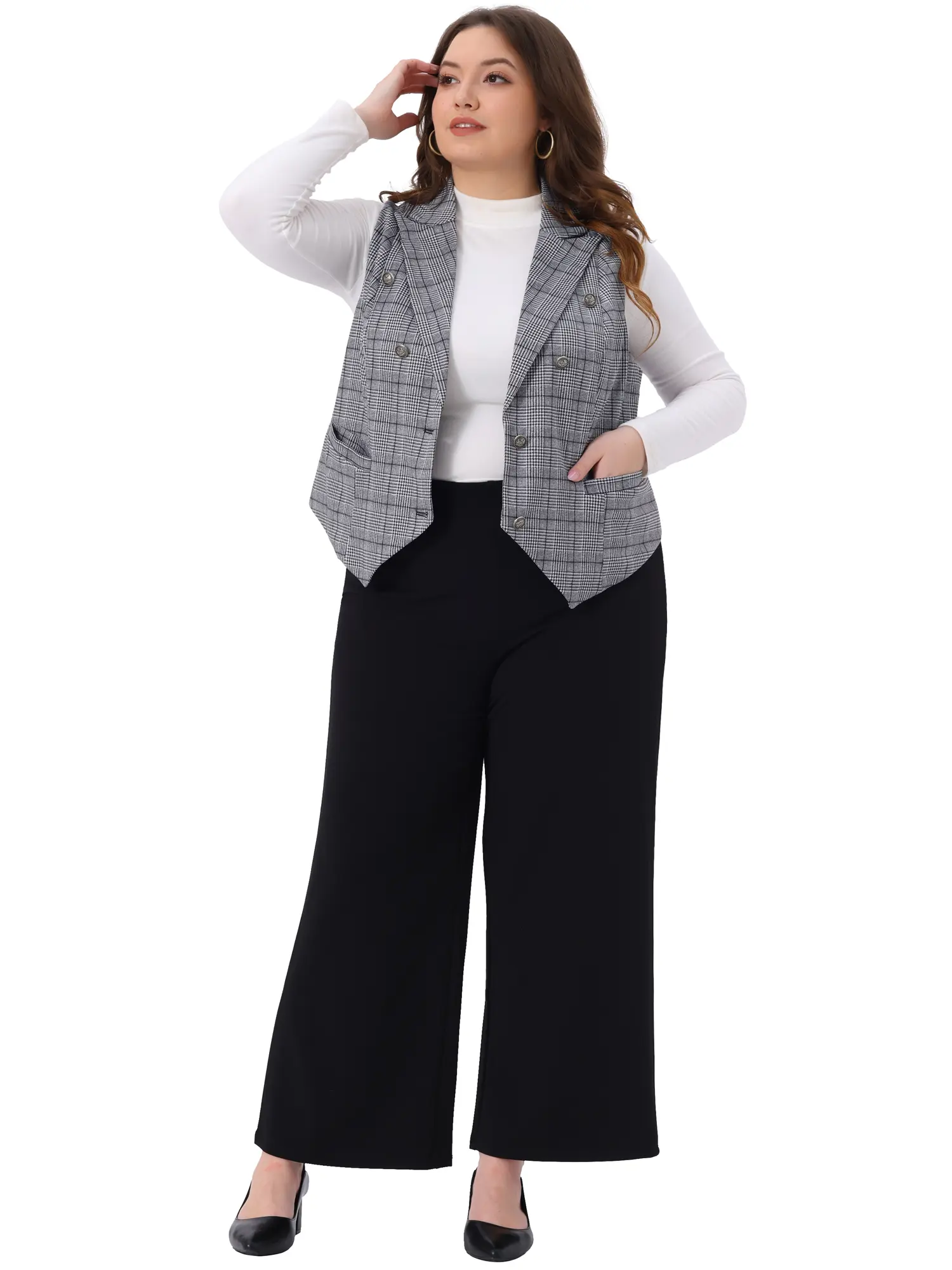 Agnes Orinda Women's Plus Size Checkered Vest Lined Waistcoat Vintage Office Work Plaid Vest Steampunk Jacket