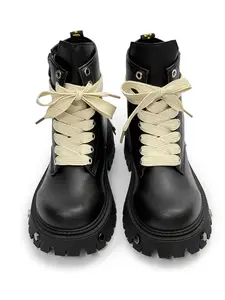 Men's Black-Beige Avant-Garde Deconstructed High-Top Boots, Avant-Garde Deconstructed Style, Leather Material + Platform + Strap Construction, Deconstructed Eye-Catching, Platform Height-Increasing, Unique Style , Ideal for Daily Outfits & Street Fashion