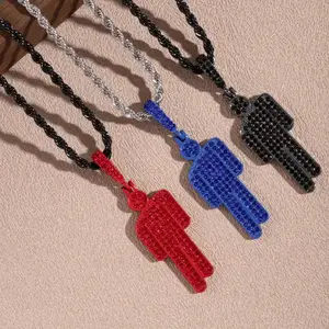 Creative Tilted Head Necklace Fashionable Hip-hop Street Style Unique Fashion Rhinestone Pendant Unisex Lock Chain Accessories