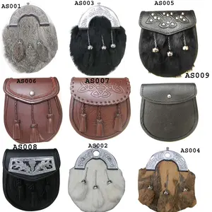 Scottish Kilt Leather Sporran Multi Design with Free Leather Belt Chain