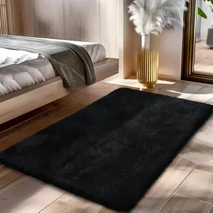 Fluffy Rug Shaggy Area Rug, Black 2x4 Area Rugs for Bedroom, Small Bedside Rug, Soft Fluffy Shaggy Entryway Throw Rugs for Living Room Bedroom Kids Room Home Decor