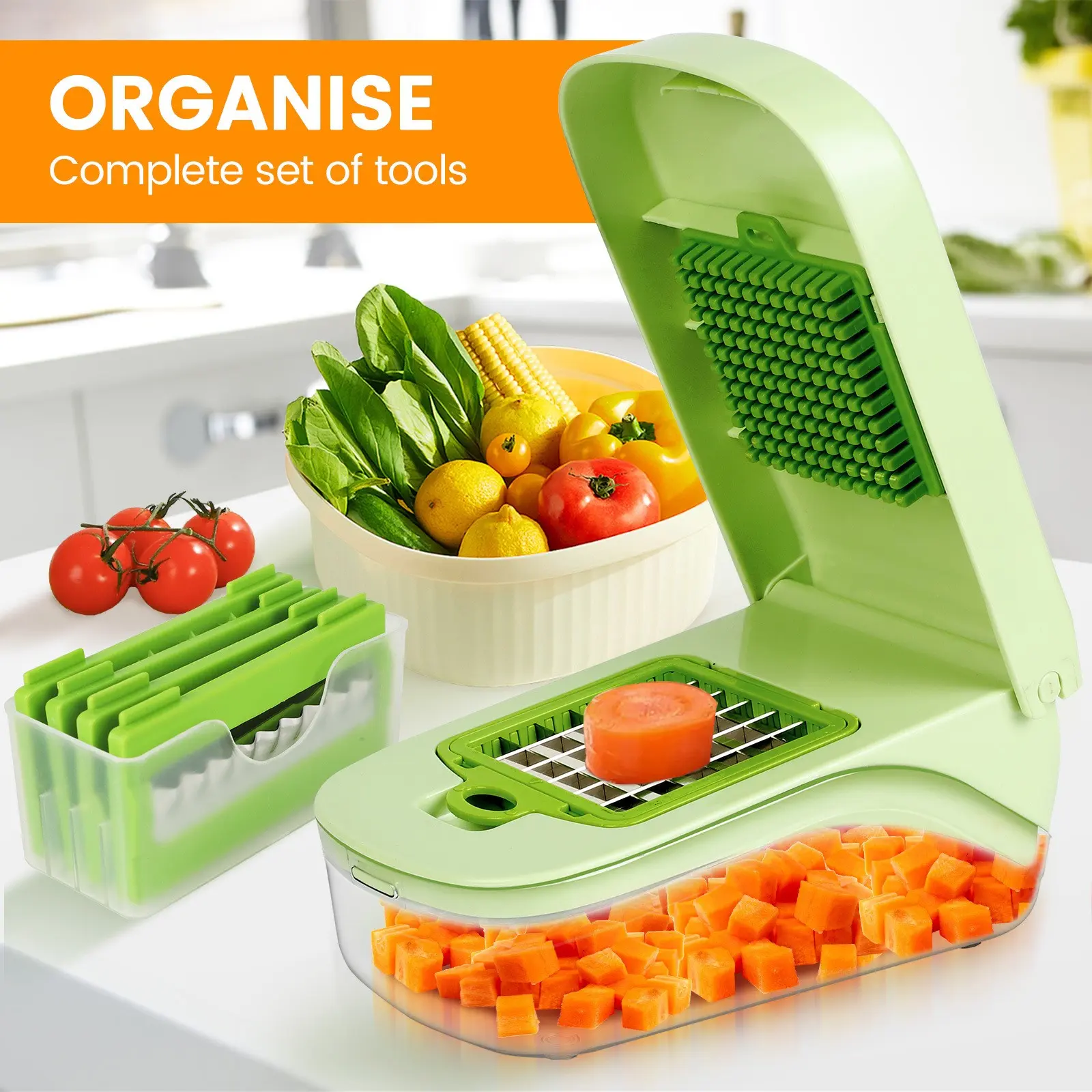 17-Piece Vegetable Slicer Set, Multifunctional Grater & Cutter Kit, Includes Potato Slicer, Onion Chopper, Kitchen Essential Tools