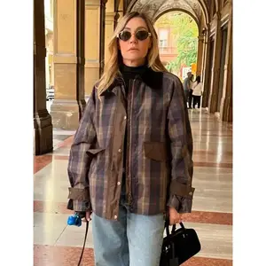 Fashion Women's Plaid Coat for Women Casual Lapel Patchwork Single Breasted Female Jacket 2024 Autumn Full Sleeve Pocket Outwear Womenswear Check Tops Outerwear Comfort Fitted