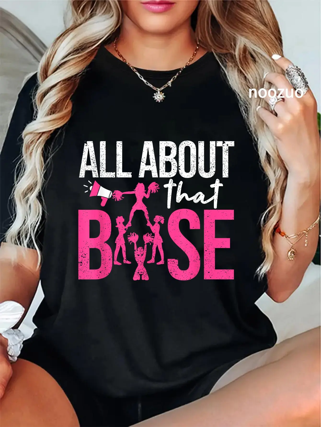 100% Cotton Funny Cheerleading All About That Base Cheer Leader Girls T-Shirt
