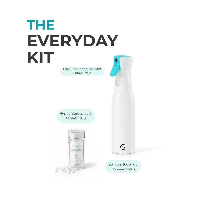 THE EVERYDAY KIT | 100 HOCl Tablets with Refillable Spray Bottle - Multi-Surface Household Cleaner - Babies, Kids & Pet Friendly Cleaners Tablets Multi Functional Cleaner