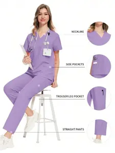 All-Purpose Women's Fitted Scrubs, Classic Design Uniform Workwear for Nursing, Veterinary, Spa & Beauty Services