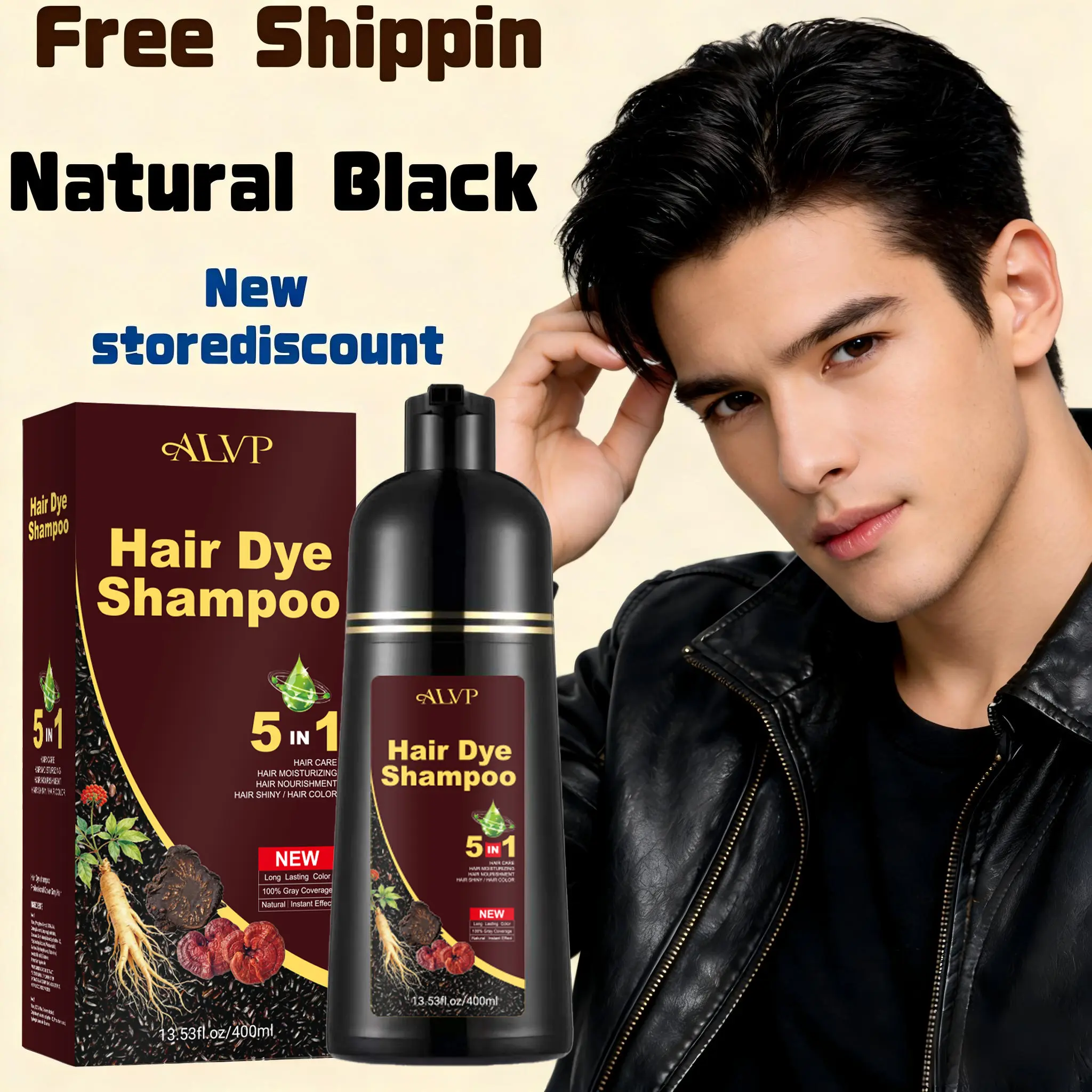 ALVP 2026 Hair Color Shampoo 5-in-1 Formula, No-Mix Herbal Dye for Long-Lasting Gray Coverage, Nourishing Hair Product for Men and Women, 400ml, Hair Products
