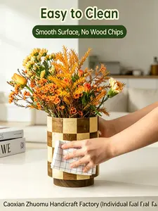 Wooden Round Table Chopstick Holder, Grid Design Home Cutlery Organizer, Customizable Logo, Restaurant Chopstick Container