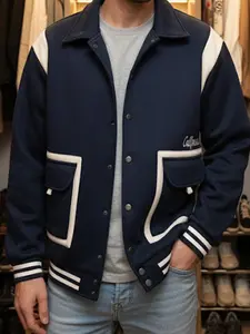 Men's Baseball Jacket, Vintage College Style, Patchwork Design, Fitted Fit, Contrast Color, California Windbreaker, Fall & Winter