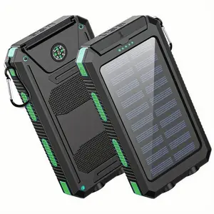 10000mAh Solar Charger Power Bank, 3-in-1 Multifunctional Portable Solar Phone Charger, Dual USB Fast Charger, LED Flashlight & Compass, IP65 Waterproof Outdoor Power Bank