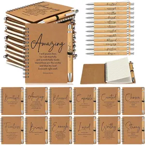 12 Sets Christian Gifts Bulk Fathers Day Inspirational  Verse Spiral Notebook Religious  Ballpoint Pen Journal with Scripture for Church Sunday School Teacher Graduation Pentecost (Brown)